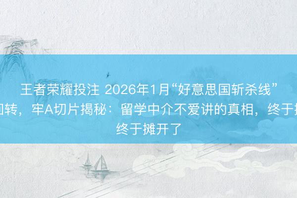 王者荣耀投注 2026年1月“好意思国斩杀线”刷屏回转，牢A切片揭秘：留学中介不爱讲的真相，终于摊开了
