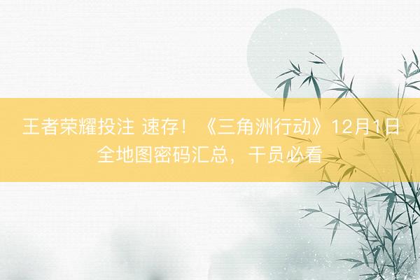 王者荣耀投注 速存！《三角洲行动》12月1日全地图密码汇总，干员必看