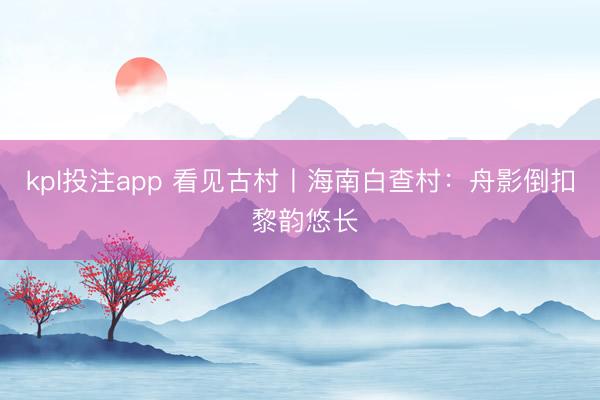 kpl投注app 看见古村丨海南白查村：舟影倒扣 黎韵悠长