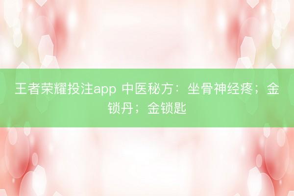王者荣耀投注app 中医秘方：坐骨神经疼；金锁丹；金锁匙