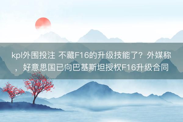 kpl外围投注 不藏F16的升级技能了？外媒称，好意思国已向巴基斯坦授权F16升级合同