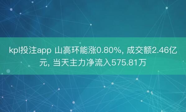 kpl投注app 山高环能涨0.80%， 成交额2.46亿元， 当天主力净流入575.81万