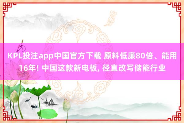 KPL投注app中国官方下载 原料低廉80倍、能用16年! 中国这款新电板, 径直改写储能行业