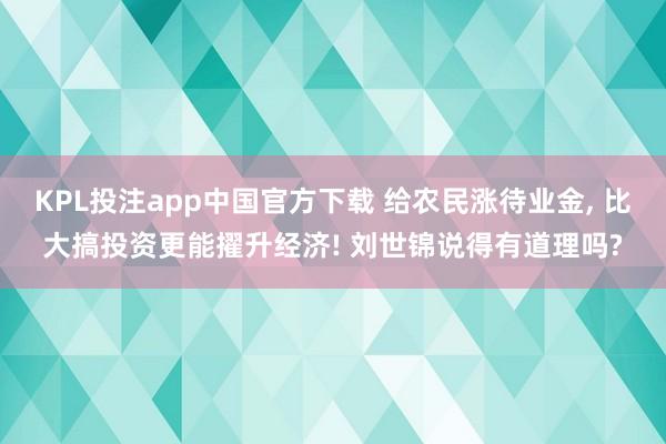 KPL投注app中国官方下载 给农民涨待业金， 比大搞投资更能擢升经济! 刘世锦说得有道理吗?