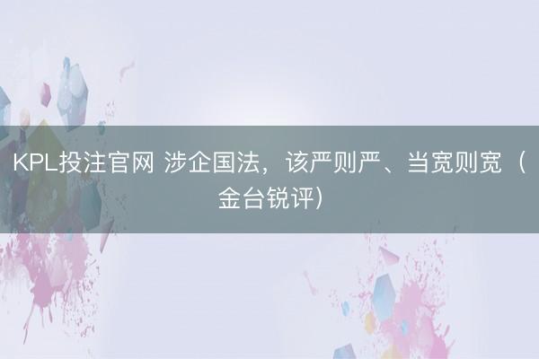 KPL投注官网 涉企国法,该严则严、当宽则宽(金台锐评)